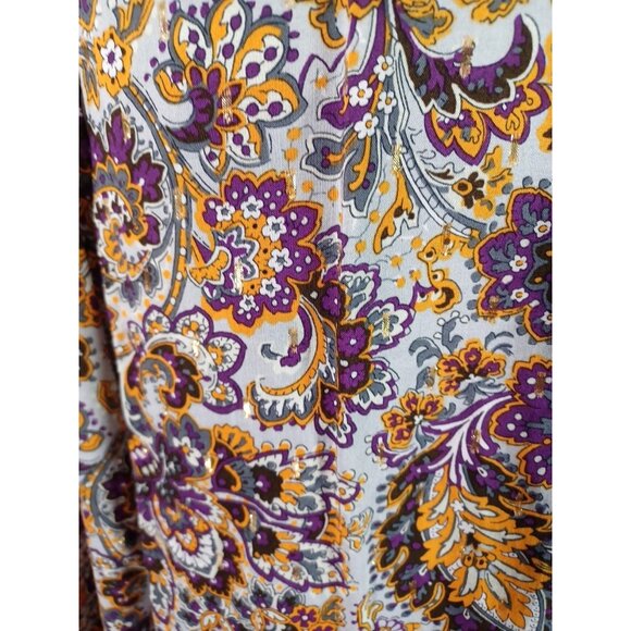 NWT $90 Soft Surroundings Via Alpina Boho Purple Paisley Peasant Blouse Medium - Picture 7 of 7